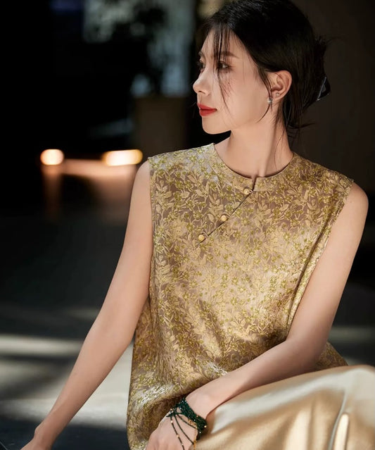 Áo kiểu phương Đông lụa Golden Reverie  
