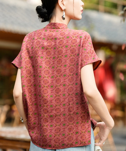 Coral Medallion Silk Cheongsam Top