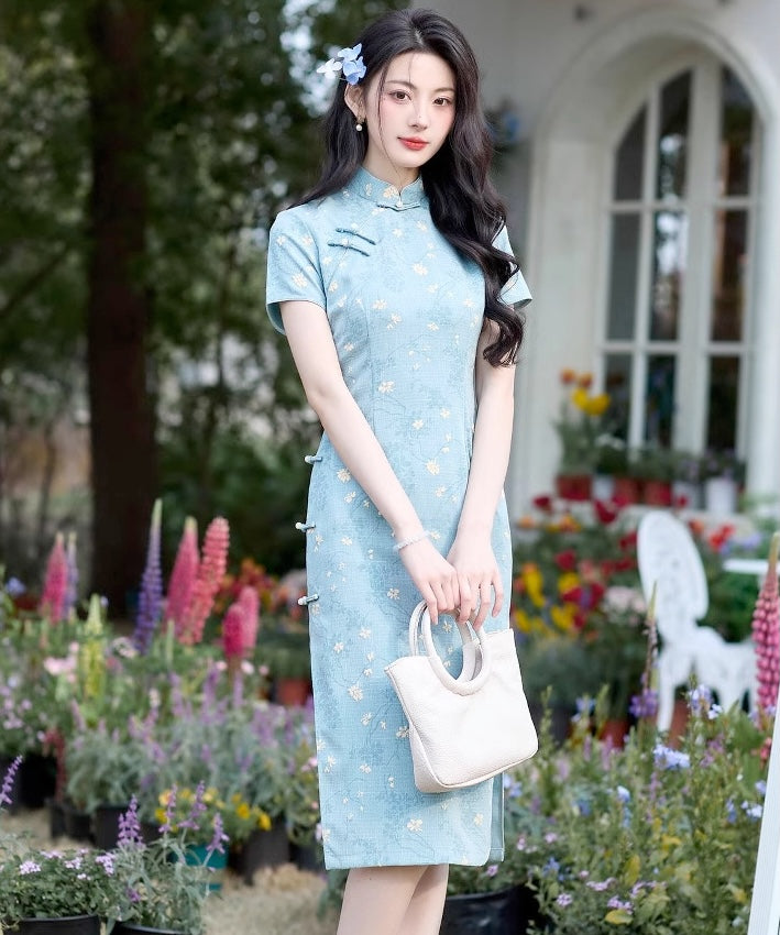 Kele Light Blue Floral Cheongsam