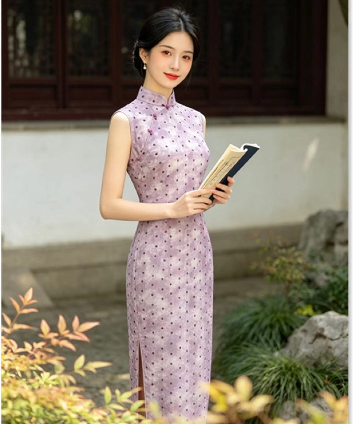 Lavender Polka Cheongsam