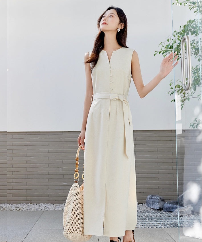 Luna Belted Linen Midi Dress