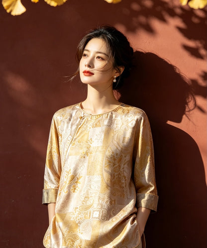 Golden Reverie Silk Oriental Top