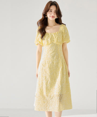 Juliet Yellow Elegant Tea Dress