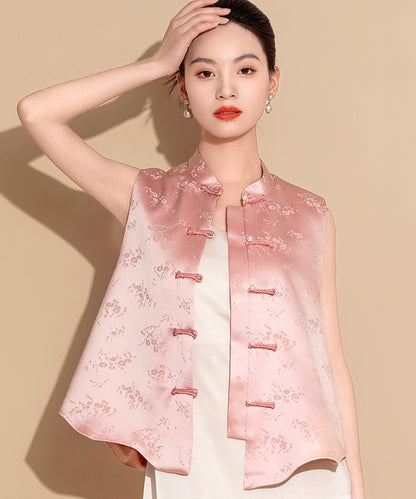 Gilet haut en jacquard paysager rose