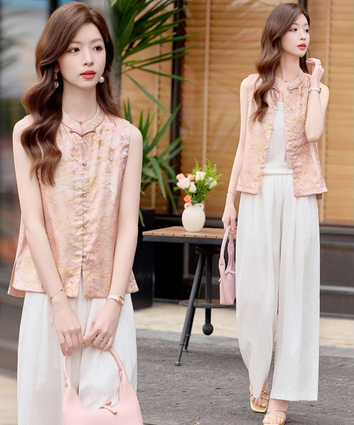 Celeste Cheongsam Top & White Pants Set