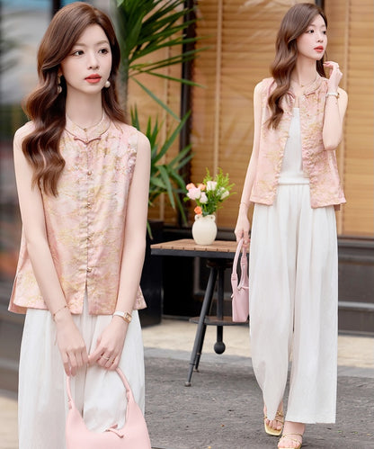 Celeste Cheongsam Top & White Pants Set