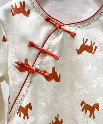 Ivory Fortune Horse Cheongsam Top