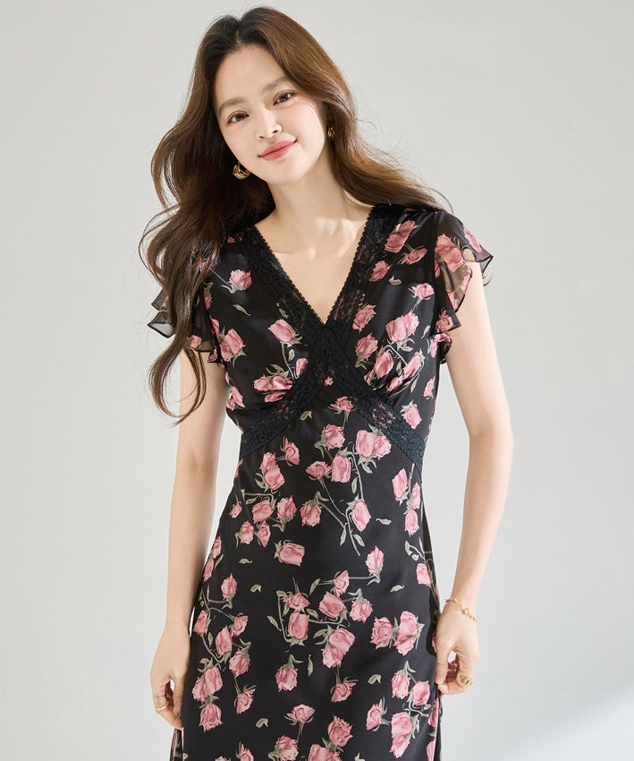 Midnight Rose Chiffon Dress