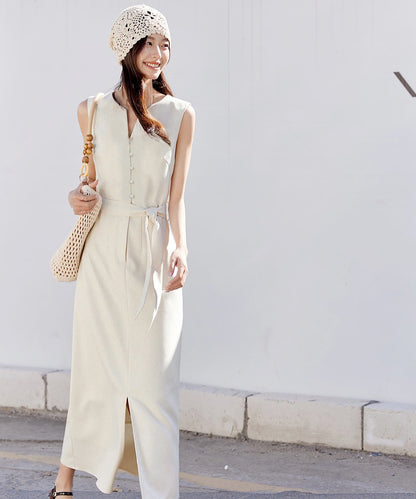 Luna Belted Linen Midi Dress