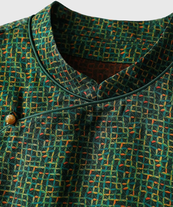 Emerald Geometric Cheongsam Silk Top