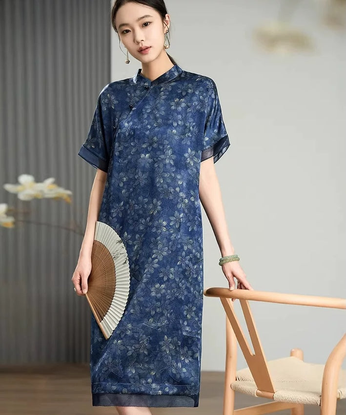 Indigo Blossom Cheongsam Dress