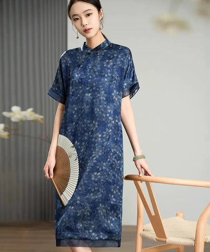 Indigo Blossom Cheongsam Dress