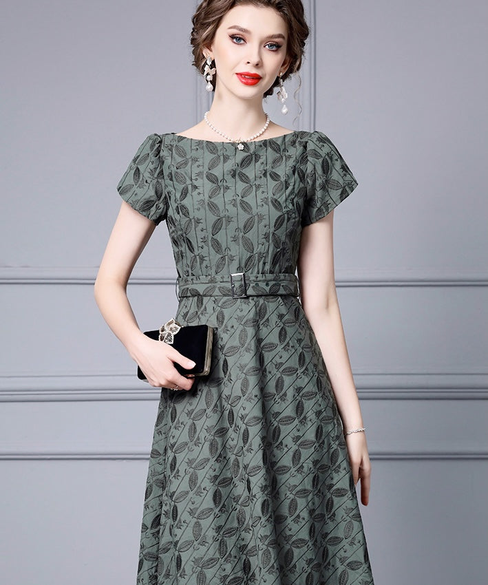 Sylvie Leaf Jacquard Midi Dress