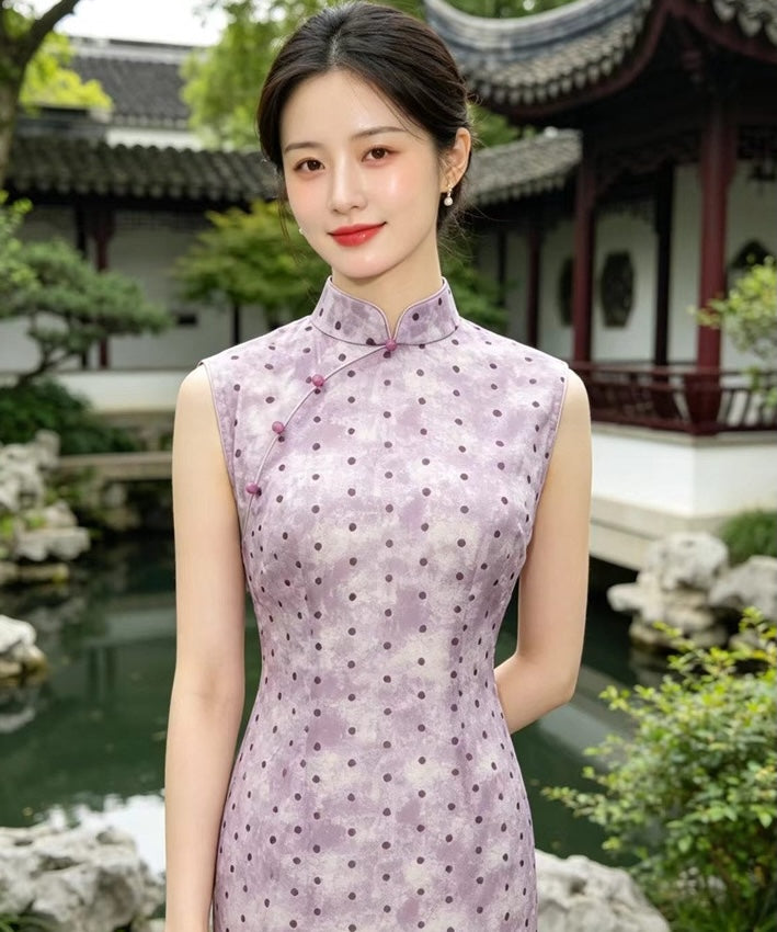 Lavender Polka Cheongsam