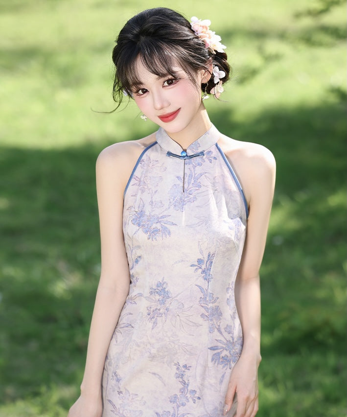 Silver Wisteria Halter Cheongsam