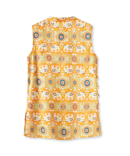 Orange Elephant-Print Cheongsam Top