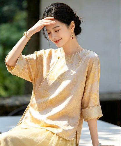 Golden Reverie Silk Oriental Top