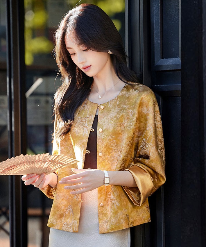 Veste qipao en brocart équestre