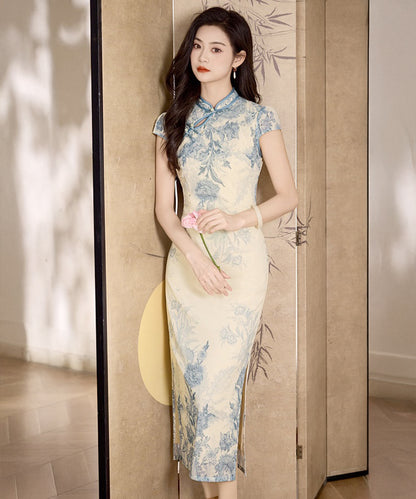 Azure Porcelain Bloom Cheongsam Dress