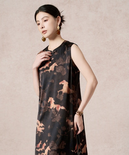 Robe Cheongsam en mélange de soie Ink Mirage