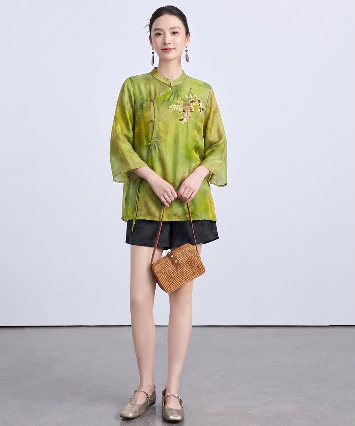 Olive Serenade Cheongsam Top & Shorts Set
