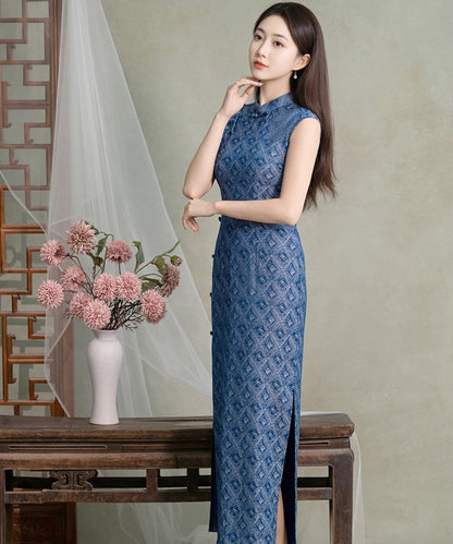 Luosha Blue Maxi Cheongsam