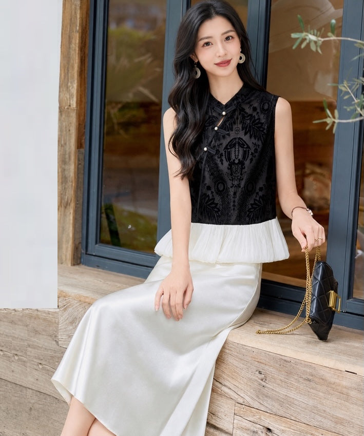 Noir Belle Cheongsam Top & Strap Dress Set