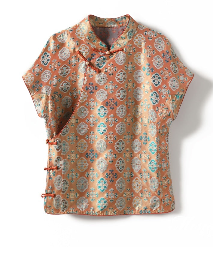 Mandarin Bloom Silk Oriental Top