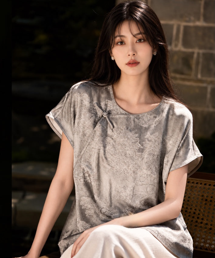 Top alla coreana in jacquard rosa
