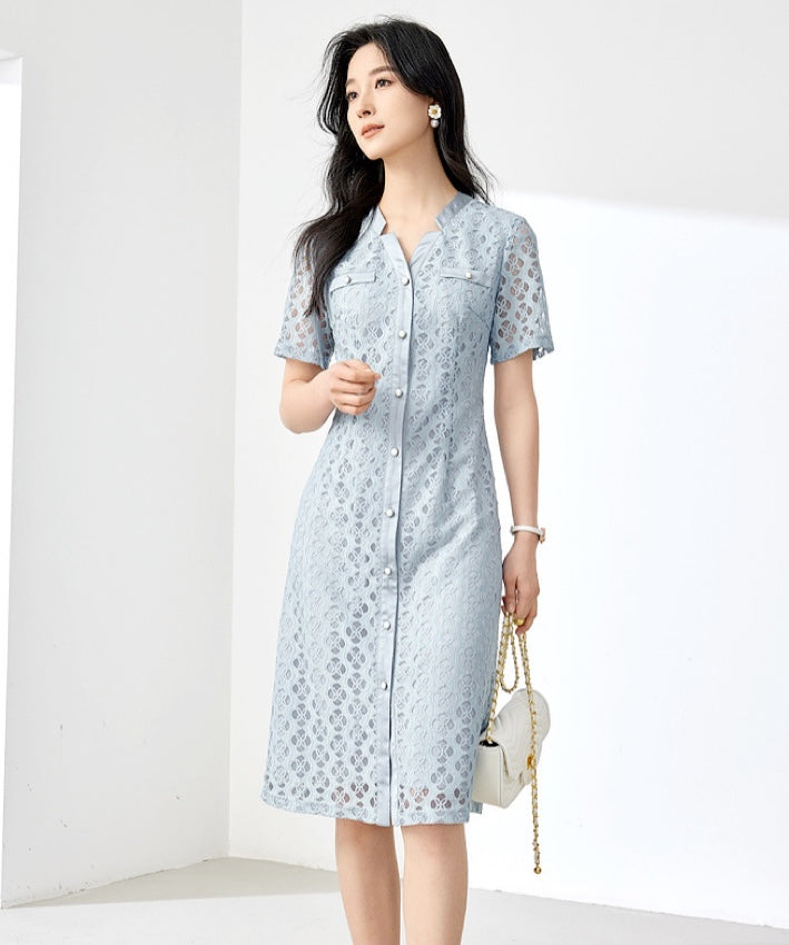 Elena Lace Button Midi Dress