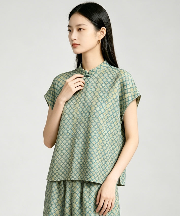 Maelys Jade Mosaic Silk Cheongsam Set