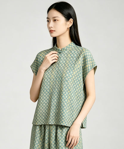 Maelys Jade Mosaic Silk Cheongsam Set