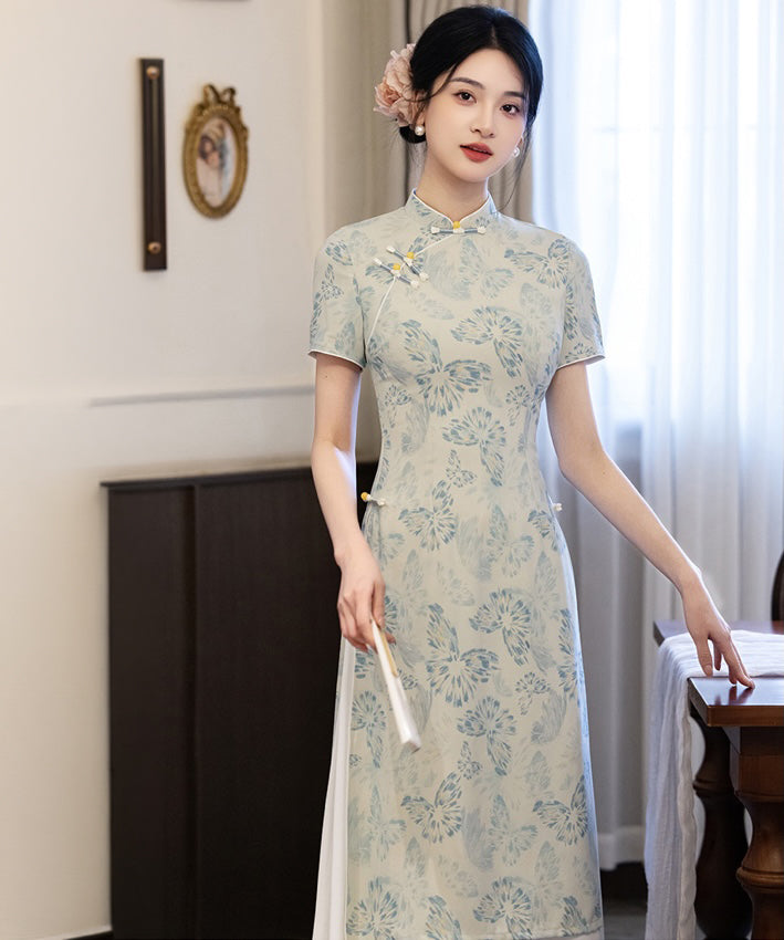 Olivgrüne Cheongsam mit Neckholder