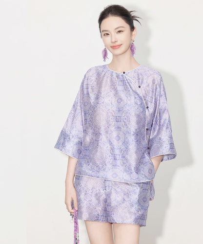Zhi May Oriental Top + Shorts Set