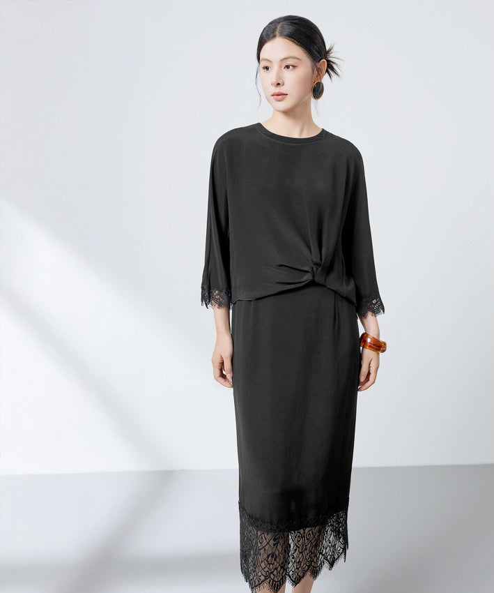 Robe en mélange de soie Noir Veil