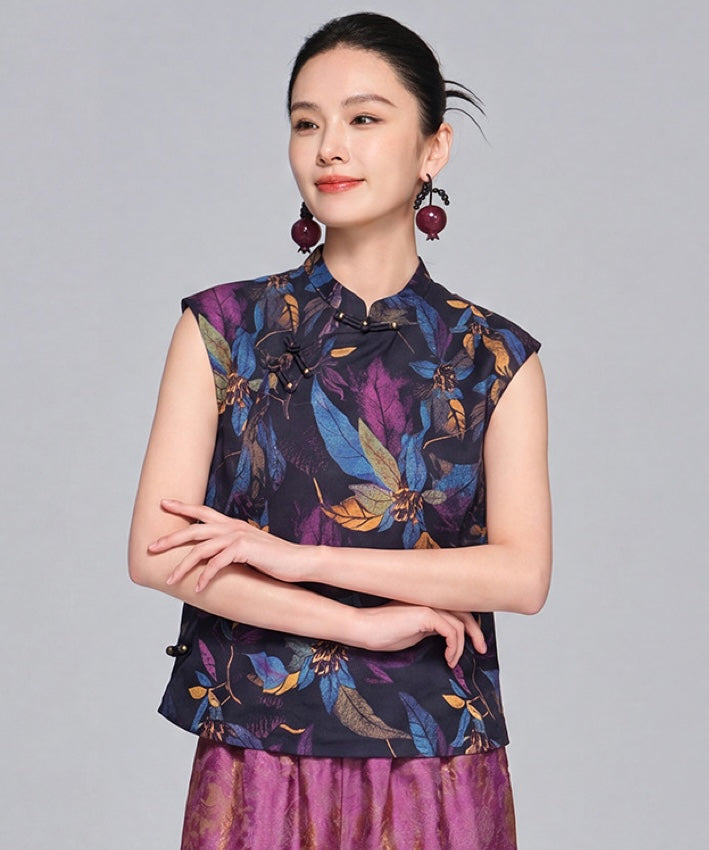 Twilight Leaves Modern Cheongsam Top