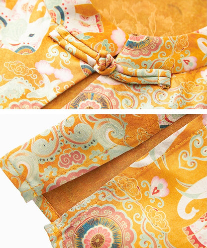 Orange Elephant-Print Cheongsam Top