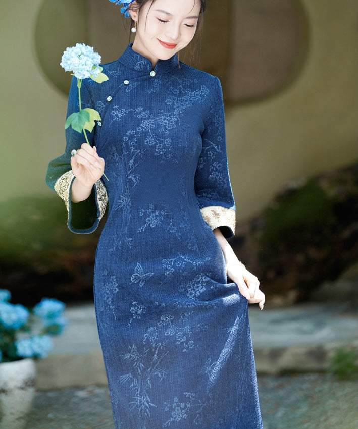 Orchid Bloom Blue Cheongsam