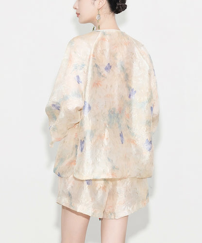 Mist Petal Ensemble Cheongsam Top Shorts Set