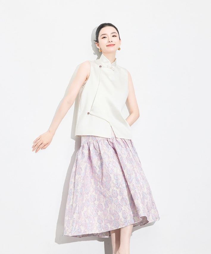 Zi He Tang's Jacquard Oriental Top + Skirt Set