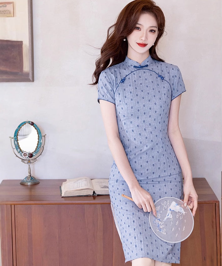 The Sweet Blue Polka Cheongsam
