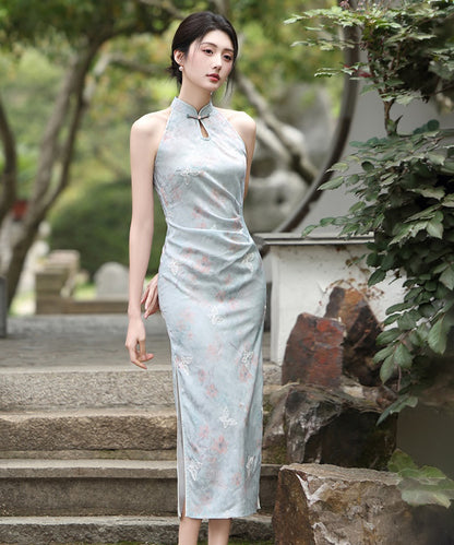 Cheongsam con scollo all'americana color oliva