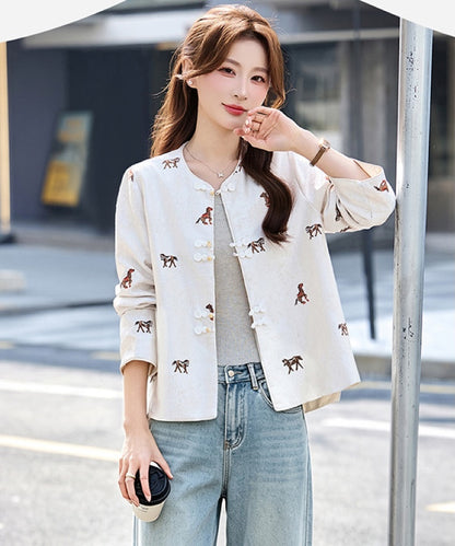 Cheongsam-Jacke aus Jacquard mit vergoldetem Landschaftsmotiv