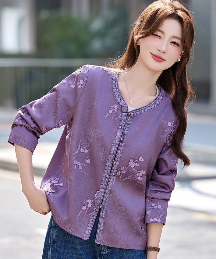 Cheongsam-Jacke aus Jacquard mit vergoldetem Landschaftsmotiv