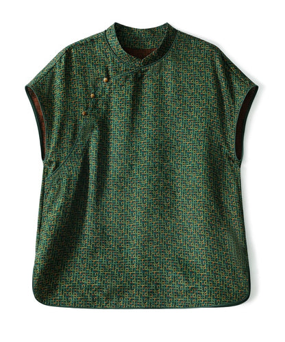 Emerald Geometric Cheongsam Silk Top