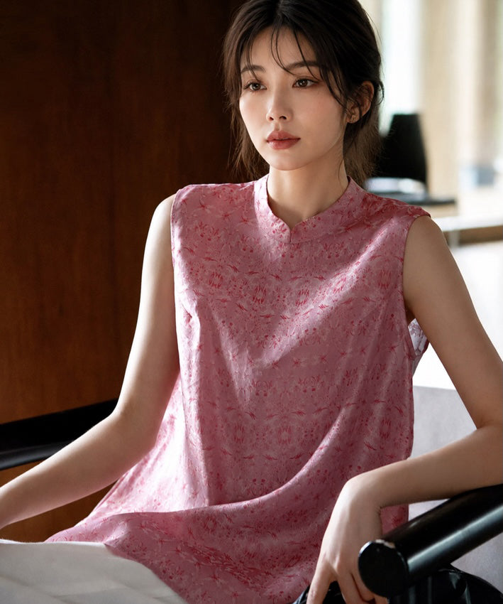 Rose Jacquard Mandarin Top