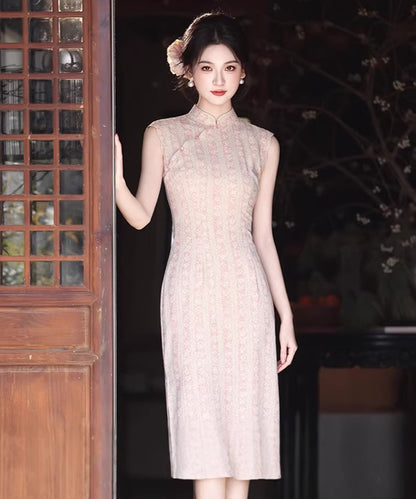 Dusty Pink Floral Stripe Cheongsam