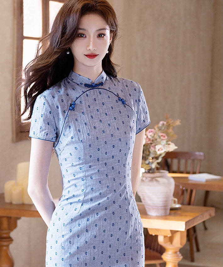 The Sweet Blue Polka Cheongsam