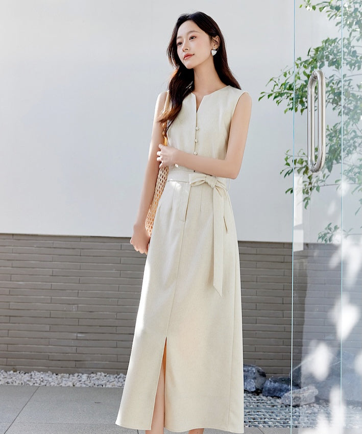 Luna Belted Linen Midi Dress