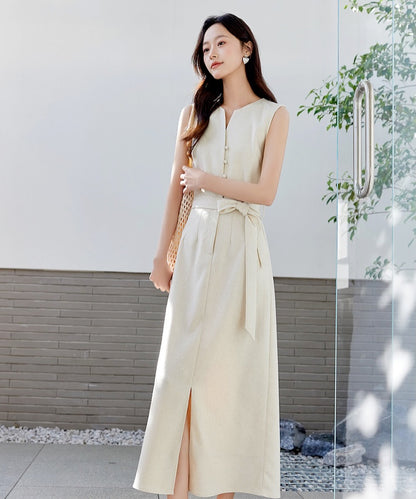 Luna Belted Linen Midi Dress